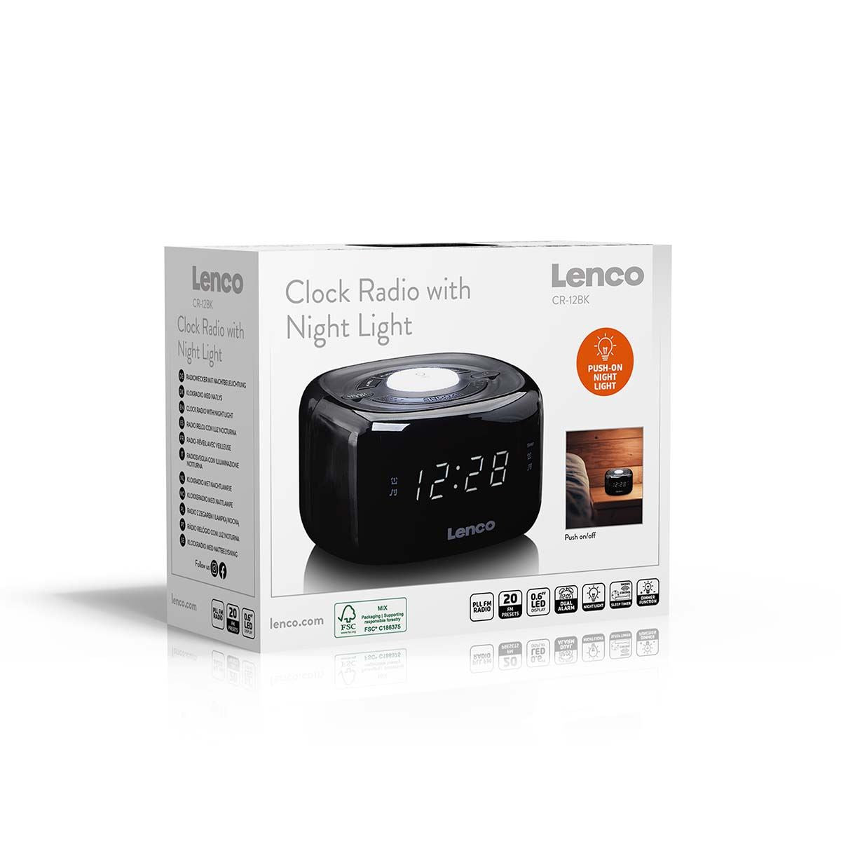 Lenco CR-12BK | FM Clock Radio | Night Light | Black