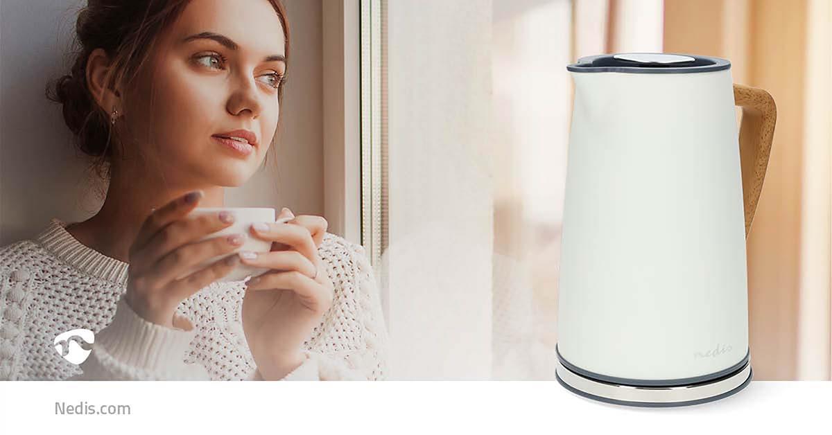 Nedis Electric Kettle | 1.7 l | Soft-Touch | White | Rotatable 360 degrees | Concealed heating element | Strix® controller | Boil-dry protection