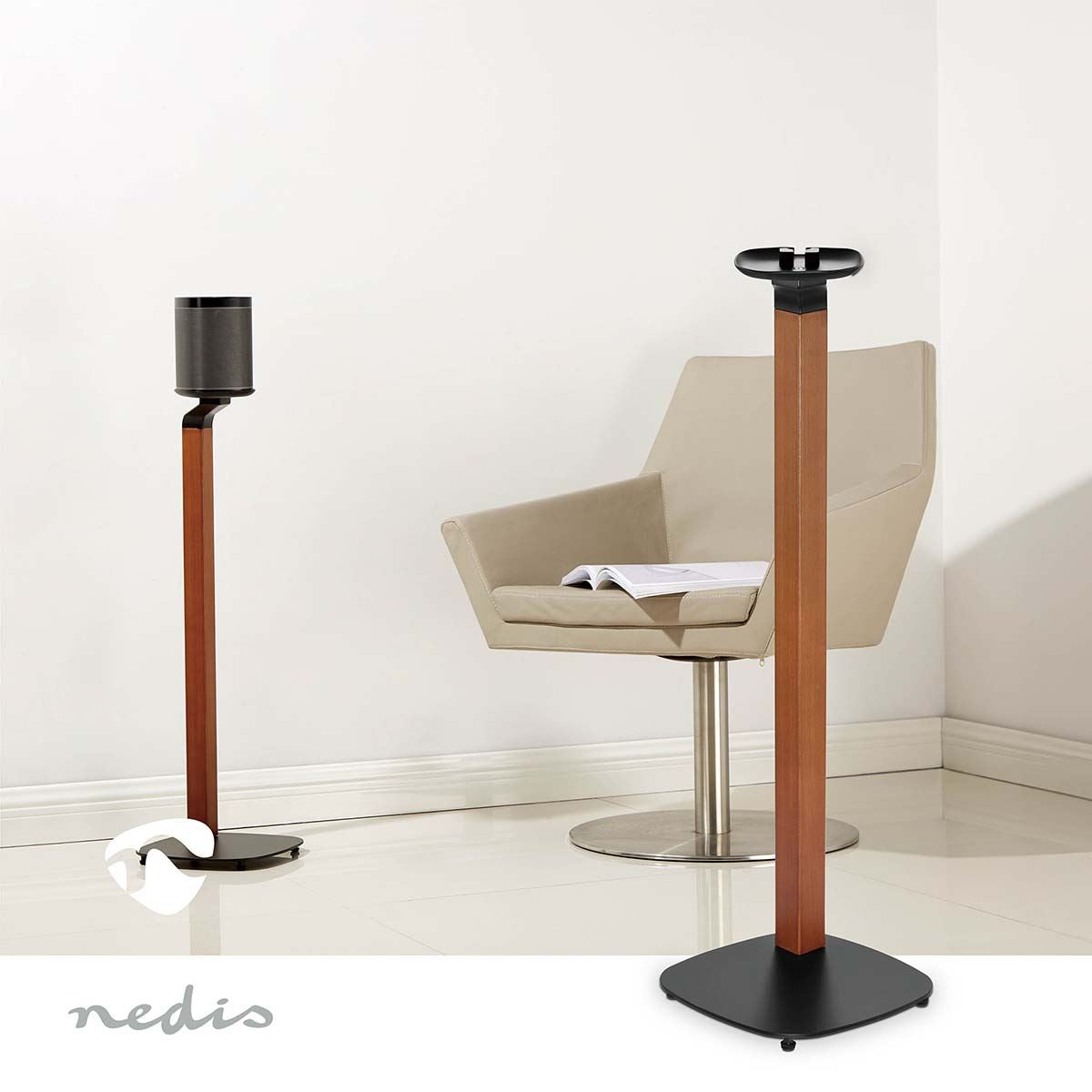 Nedis Speaker Mount | Compatible with: Sonos® One SL™ / Sonos® One™ / Sonos® PLAY:1™ | Stand | 10 kg | Fixed | Metal / Wood | Black / Brown