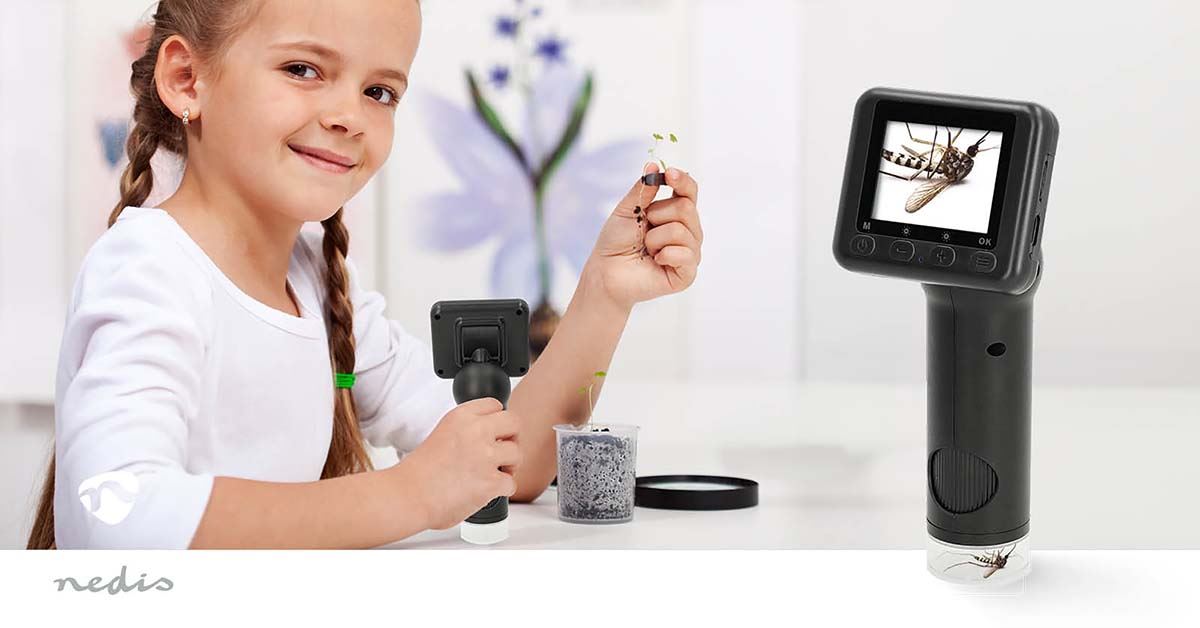 Nedis Microscope Camera | Maximum battery play time: 5 hrs | Built-in microphone | 1080P | up to 48MP | 2”Inch Screen | Black