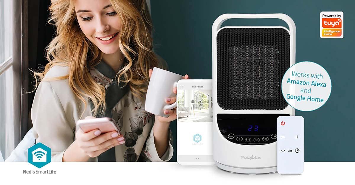 Nedis SmartLife Ceramic PTC Fan Heater | Wi-Fi | 1500 W | 2 Heat Settings | Oscillation | Display | 10 - 49 °C | Android™ / IOS | White