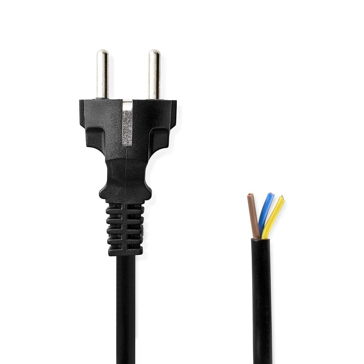Nedis Power Cable | Plug with earth contact male | Open | Straight | Straight | Nickel Plated | 3.00 m | Round | PVC | Black | Label