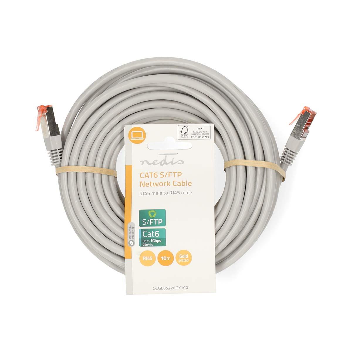 Nedis CAT6 Network Cable | RJ45 Male | RJ45 Male | SF/UTP | 10.0 m | Round | PVC | Grey | Label