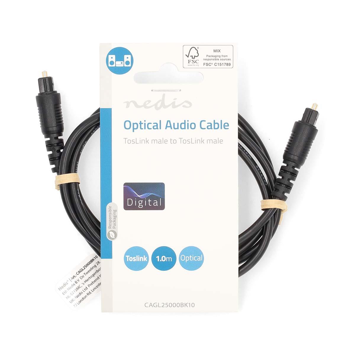 Nedis Optical Audio Cable | TosLink Male | TosLink Male | 1.00 m | Round | PVC | Black | Label