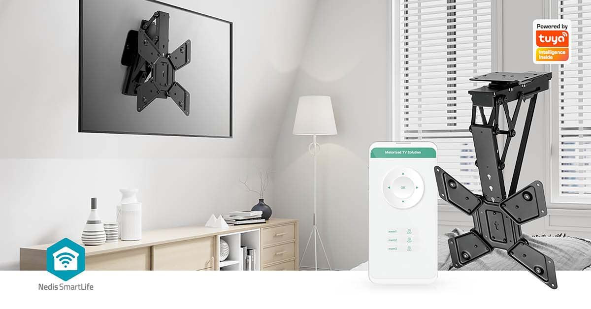 Nedis Motorised TV Ceiling Mount | 23 - 65 " | Maximum supported screen weight: 30 kg | Rotatable | Tiltable | Minimum ceiling distance: 140 mm | Remote controlled | Steel | Black