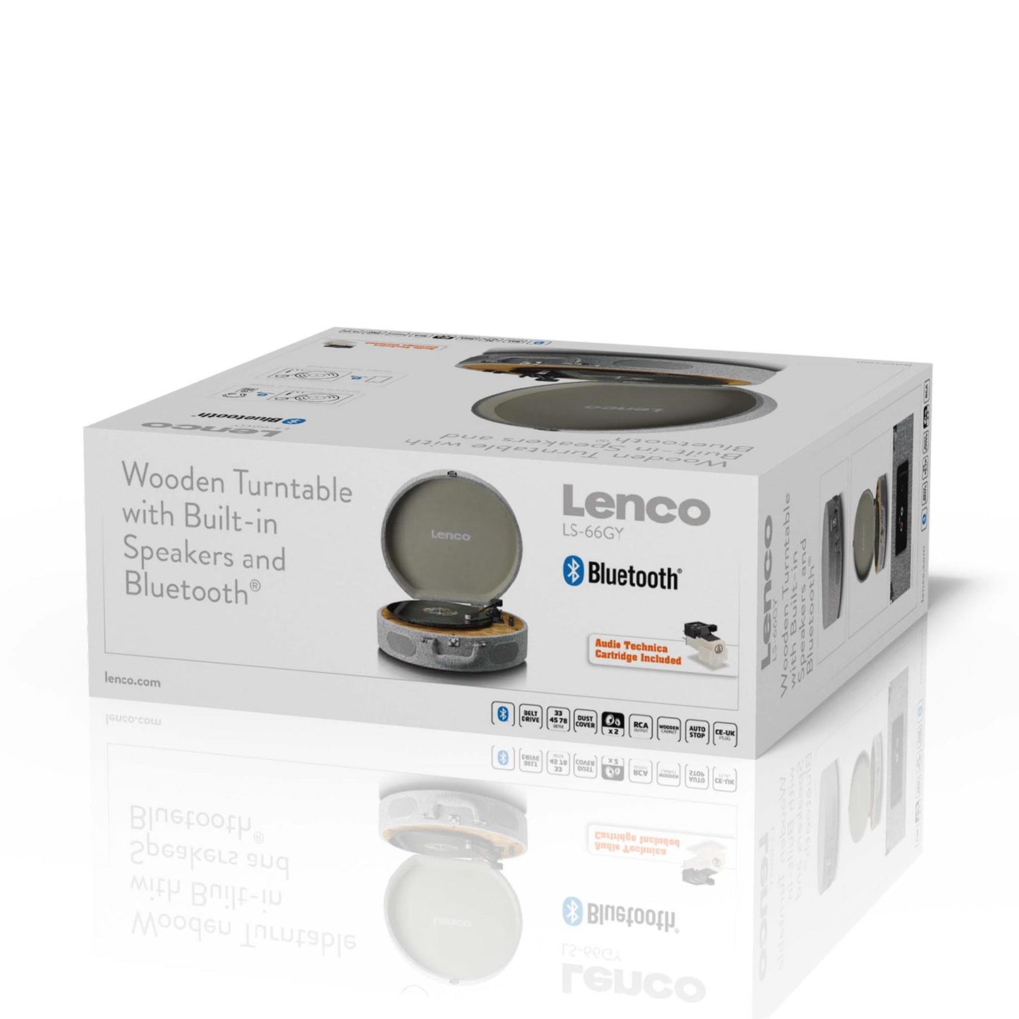 Lenco Wooden retro record player with built-in speakers, Bluetooth® and AT3600L cartridge Grey