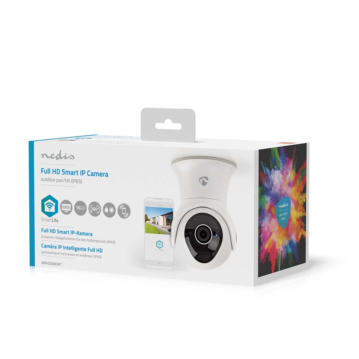 Nedis SmartLife Outdoor Camera | Wi-Fi | Full HD 1080p | Pan tilt | IP65 | Cloud Storage (optional) / Internal 16GB | 12 V DC | With motion sensor | Night vision | White