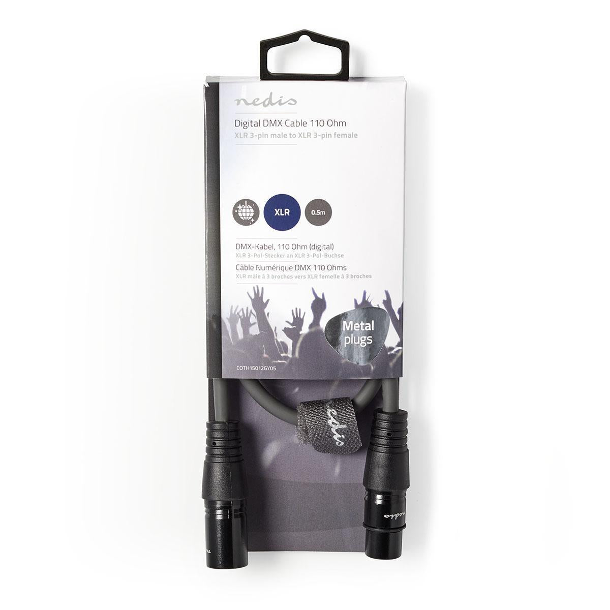 Nedis COTH15012GY05 | DMX Adapter Cable | XLR 3-Pin Male | XLR 3-Pin Female | Nickel Plated | 0.50 m | Round | PVC | Dark Grey | Carton Sleeve