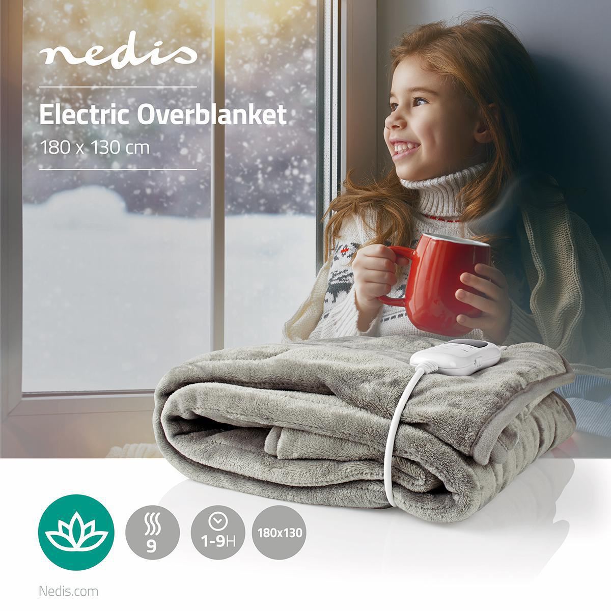 Nedis Electric Blanket | Overblanket | 1 Person | 180 x 130 cm | 9 Heat Settings | Washable | Overheating protection | Digital control | Fleece
