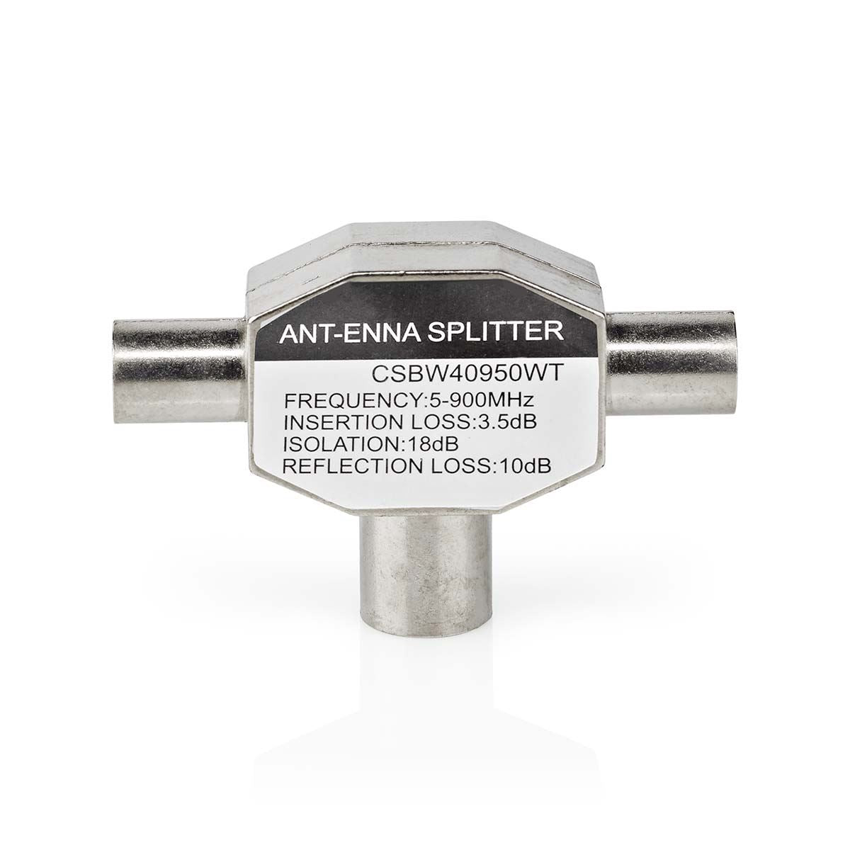 Nedis Satellite & Antenna Adapter | 2x Coax Male | IEC (Coax) Female | Nickel Plated | 75 Ohm | T-Splitter | Metal | White | 1 pcs | Box