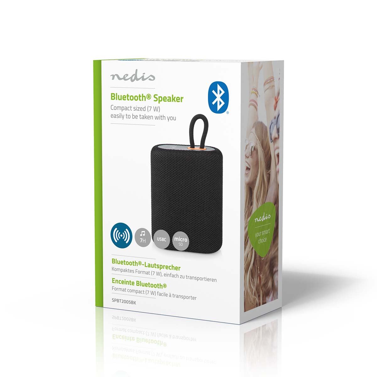 Nedis Bluetooth® Speaker | Maximum battery play time: 7 hrs | Handheld Design | 7 W | Mono | Built-in microphone | Linkable | Black