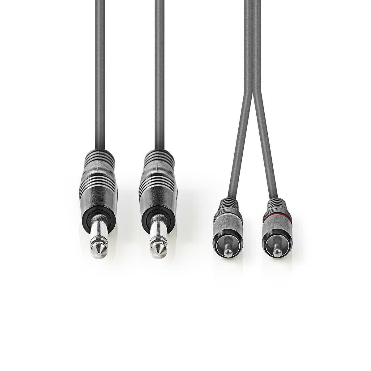 Nedis Stereo Audio Cable | 2x 6.35 mm Male | 2x RCA Male | Nickel Plated | 5.00 m | Round | Dark Grey | Carton Sleeve