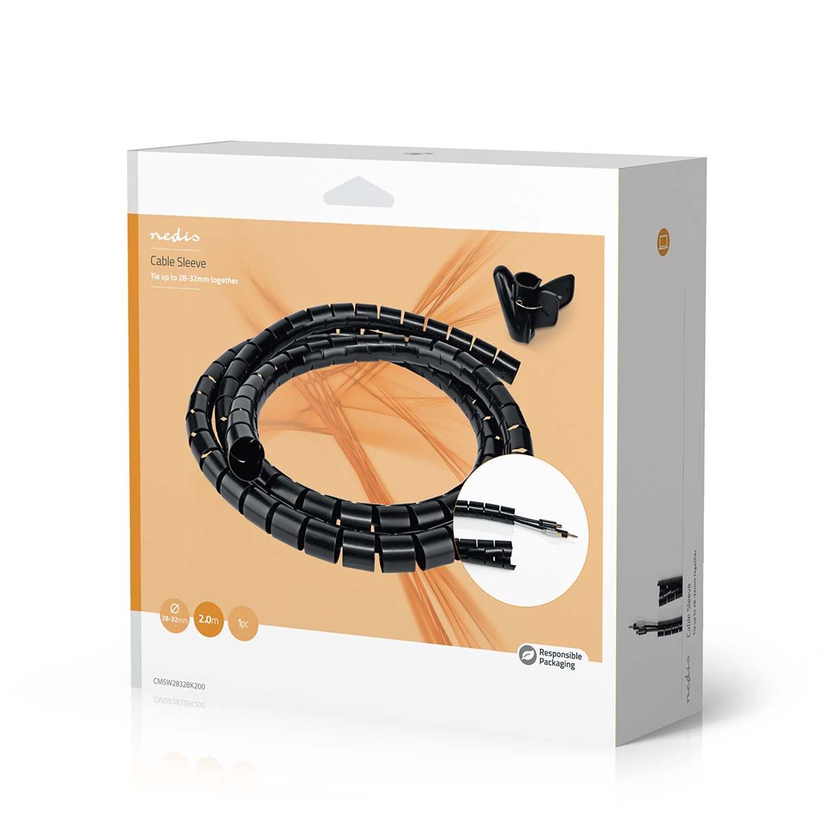 Nedis CMSW2832BK200 | Cable Management | Spiral Sleeve | 1 pcs | Maximum cable thickness: 32 mm | PE | Black