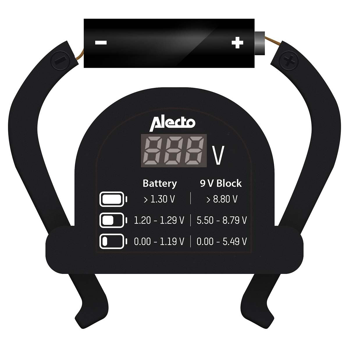Alecto Digital LCD Battery tester for AA AAA C D 9V (PP3) & Button Cell Batteries | Black