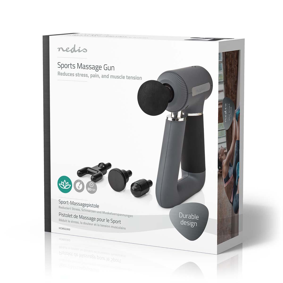 Nedis Sports Massage Gun | Battery Powered | N/A | Rechargeable | 6 Massage Modes | USB-Cable | Grey
