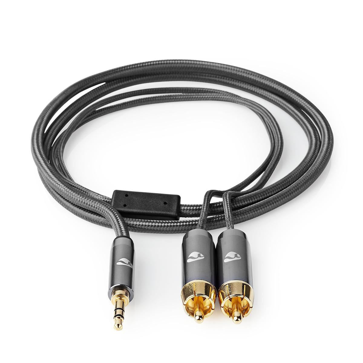 Nedis Stereo Audio Cable | 3.5 mm Male | 2x RCA Male | Gold Plated | 1.00 m | Round | Grey / Gun Metal Grey | Cover Window Box