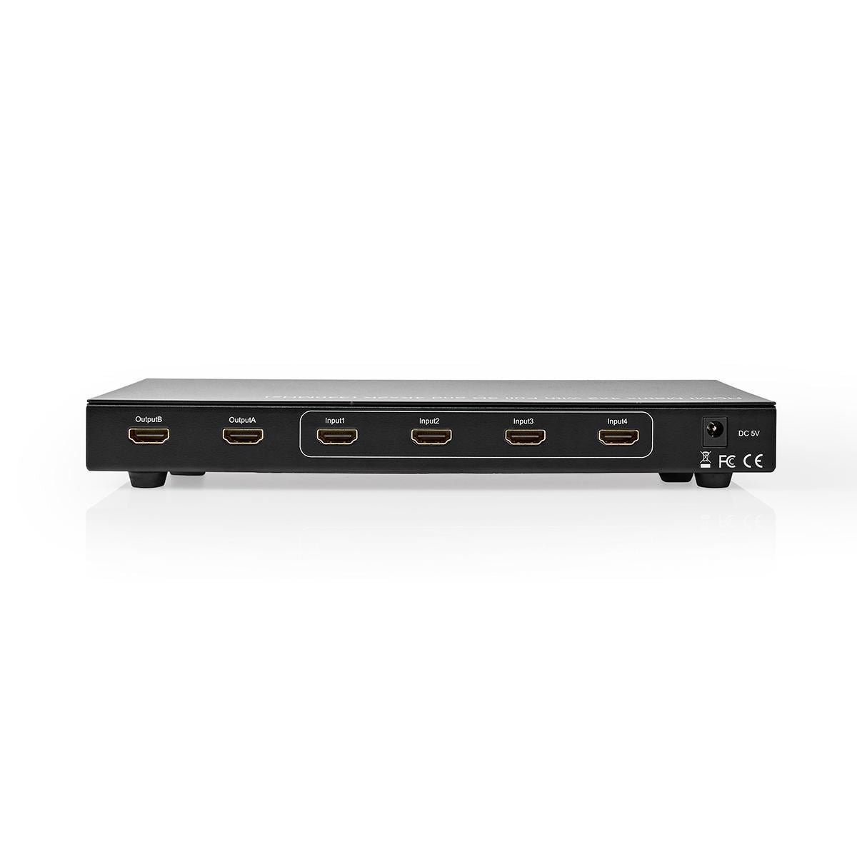 Nedis HDMI™ Matrix Switch | 4 x 2 port(s) | 4x HDMI™ Input | 2x HDMI™ Output | 4K@30Hz | 3.4 Gbps | Remote controlled | Metal | Anthracite