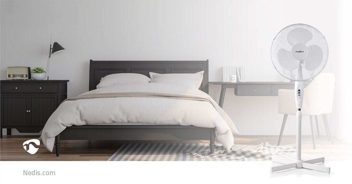 Nedis Stand Fan | Diameter: 400 mm | 3-Speed | Oscillation | 45 W | Adjustable height | White