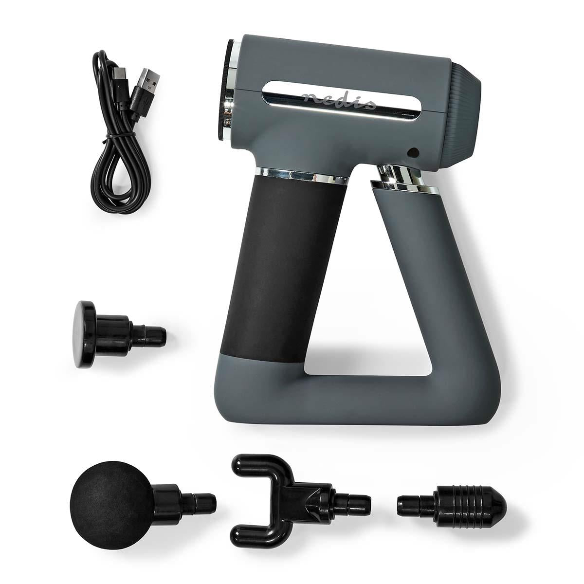 Nedis Sports Massage Gun | Battery Powered | N/A | Rechargeable | 6 Massage Modes | USB-Cable | Grey