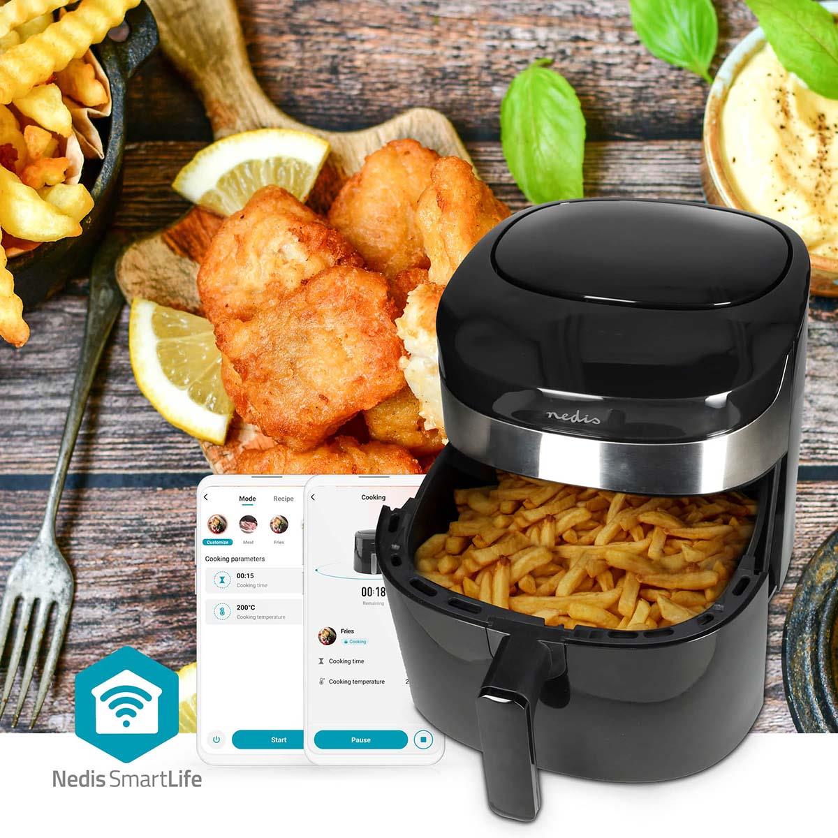 Nedis SmartLife Hot Air Fryer | Wi-Fi | 7,2 l | Timer: 60 min | Number of preset programs: 8 | Digital | Android™ / IOS | Black