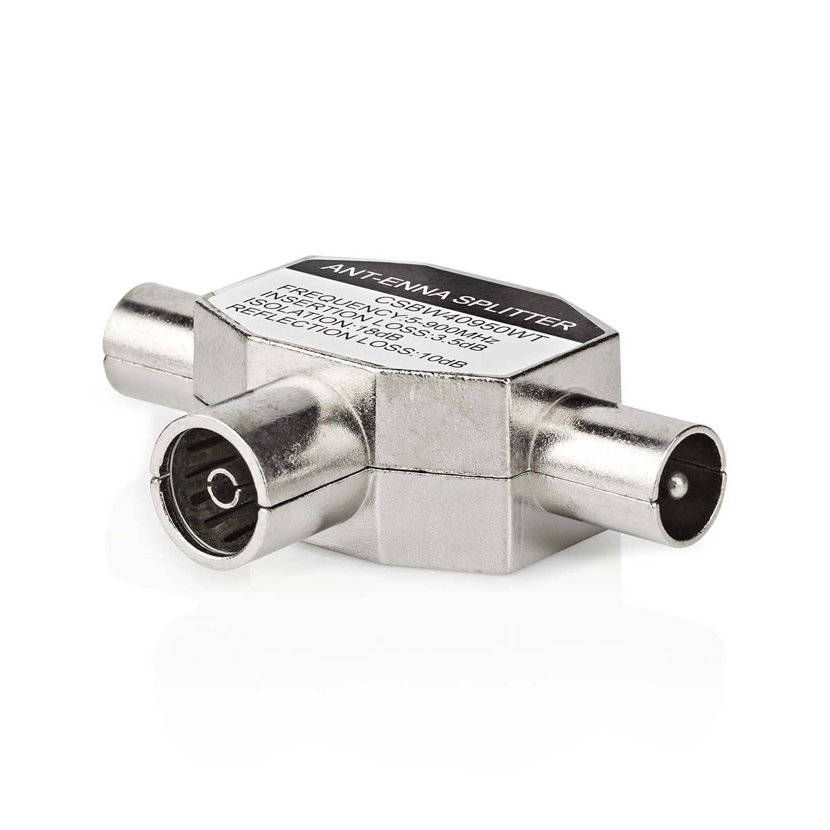 Nedis Satellite & Antenna Adapter | 2x Coax Male | IEC (Coax) Female | Nickel Plated | 75 Ohm | T-Splitter | Metal | White | 1 pcs | Box