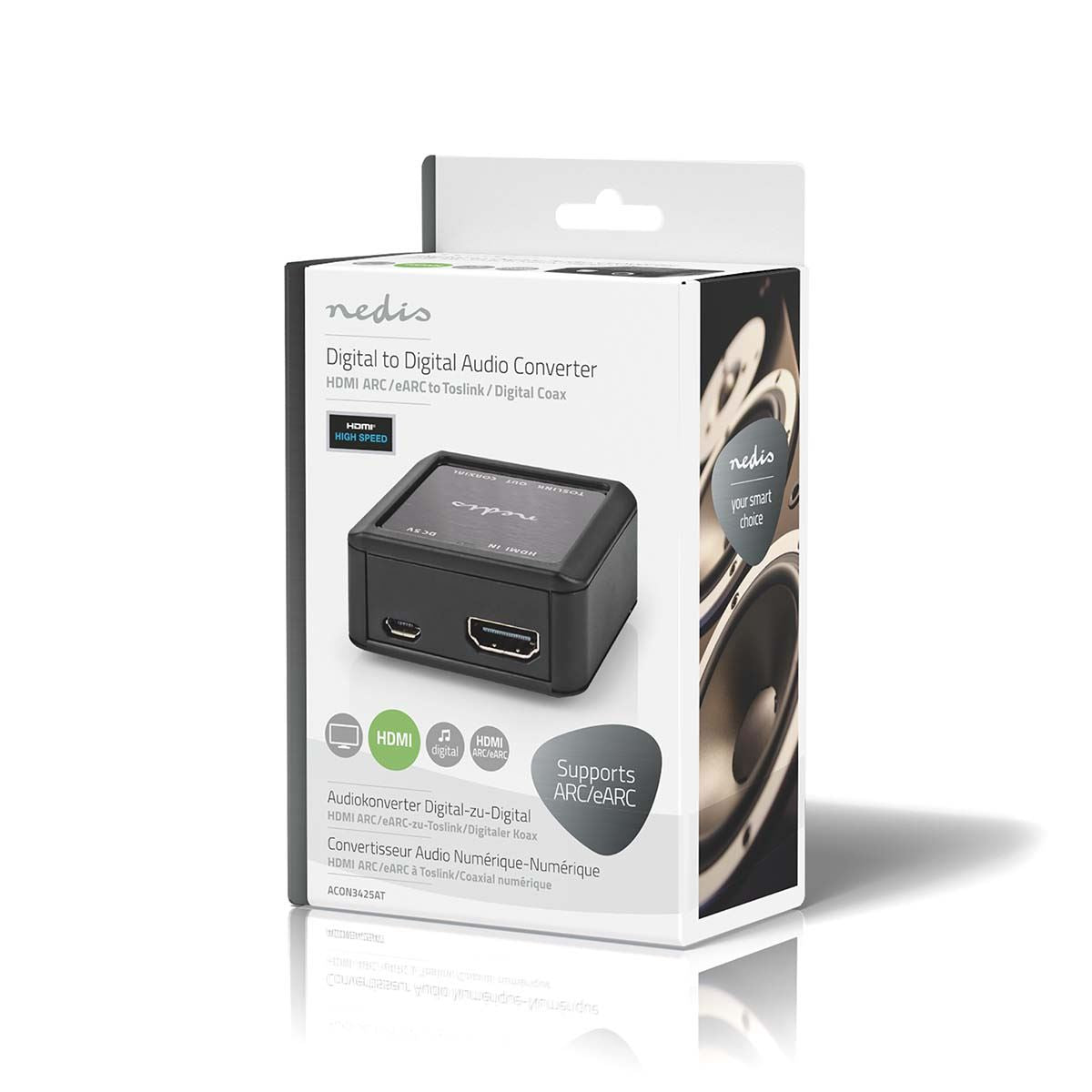 Nedis Digital Audio Converter | 1-way | Connection input: DC Power / HDMI™ Input | Connection output: 1x Coax Audio / 1x TosLink Female | Automatic | Anthracite
