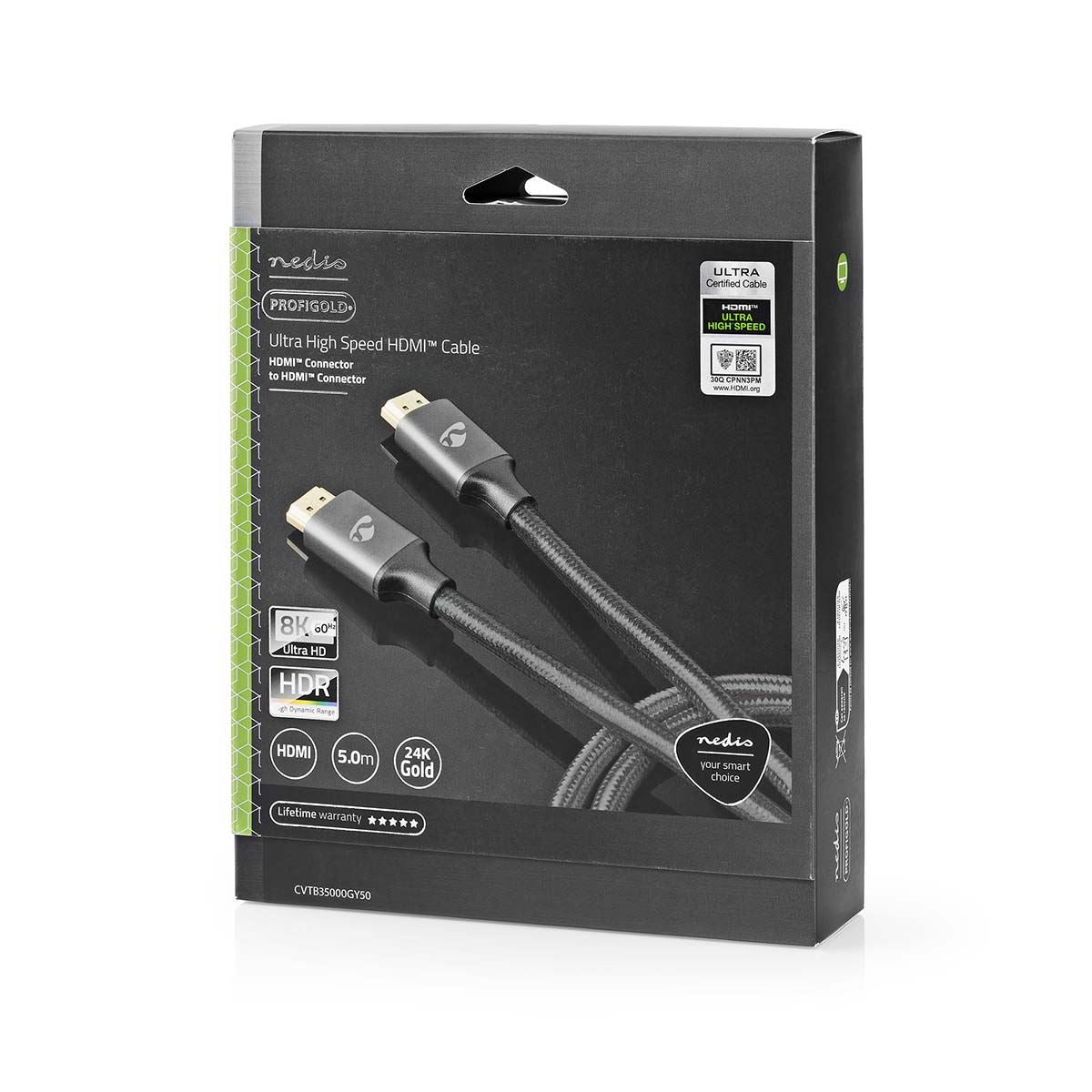Nedis Ultra High Speed HDMI™ Cable | HDMI™ Connector | HDMI™ Connector | 8K@60Hz | 48 Gbps | 5.00 m | Round | 6.7 mm | Gun Metal Grey | Cover Box
