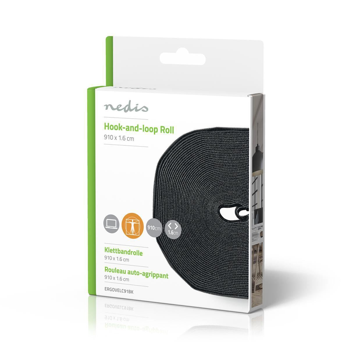 Nedis ERGOVELC91BK | Cable Binder | Velcro Cable Binder | 1x Hook-And-Loop Roll | Black