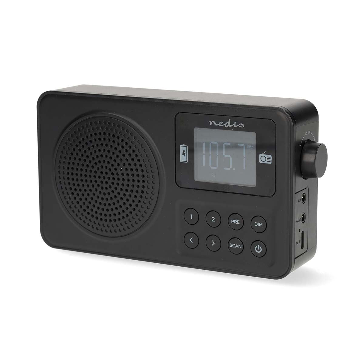 Nedis FM Radio | Portable Design | FM | Battery Powered / USB Powered | Digital | 2 W | Screen size: 1.77 " | Black White Screen | Bluetooth® | Headphone output | Alarm clock | Black