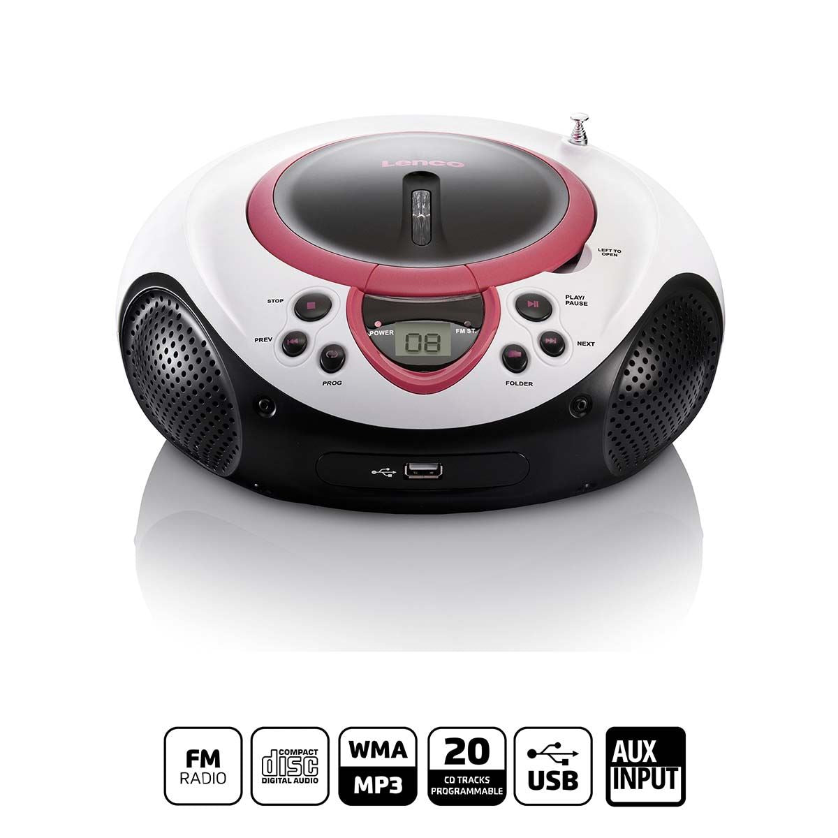 Lenco Portable FM Radio CD and USB player Pink