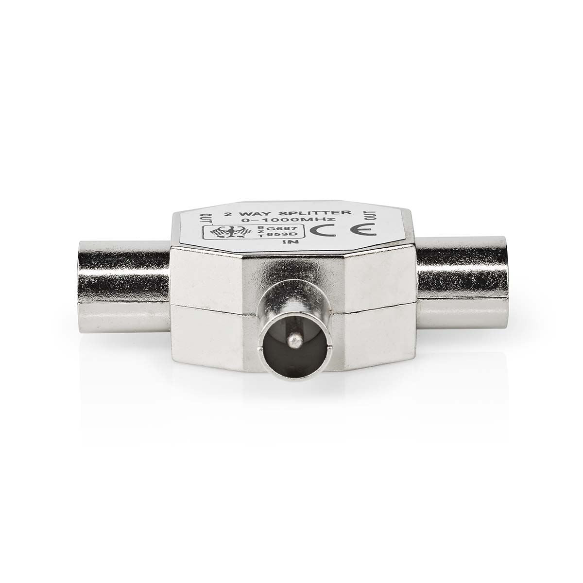Nedis Satellite & Antenna Adapter | IEC (Coax) Male | 2x Coax Female | Nickel Plated | 75 Ohm | T-Splitter | Metal | Silver | 1 pcs | Box