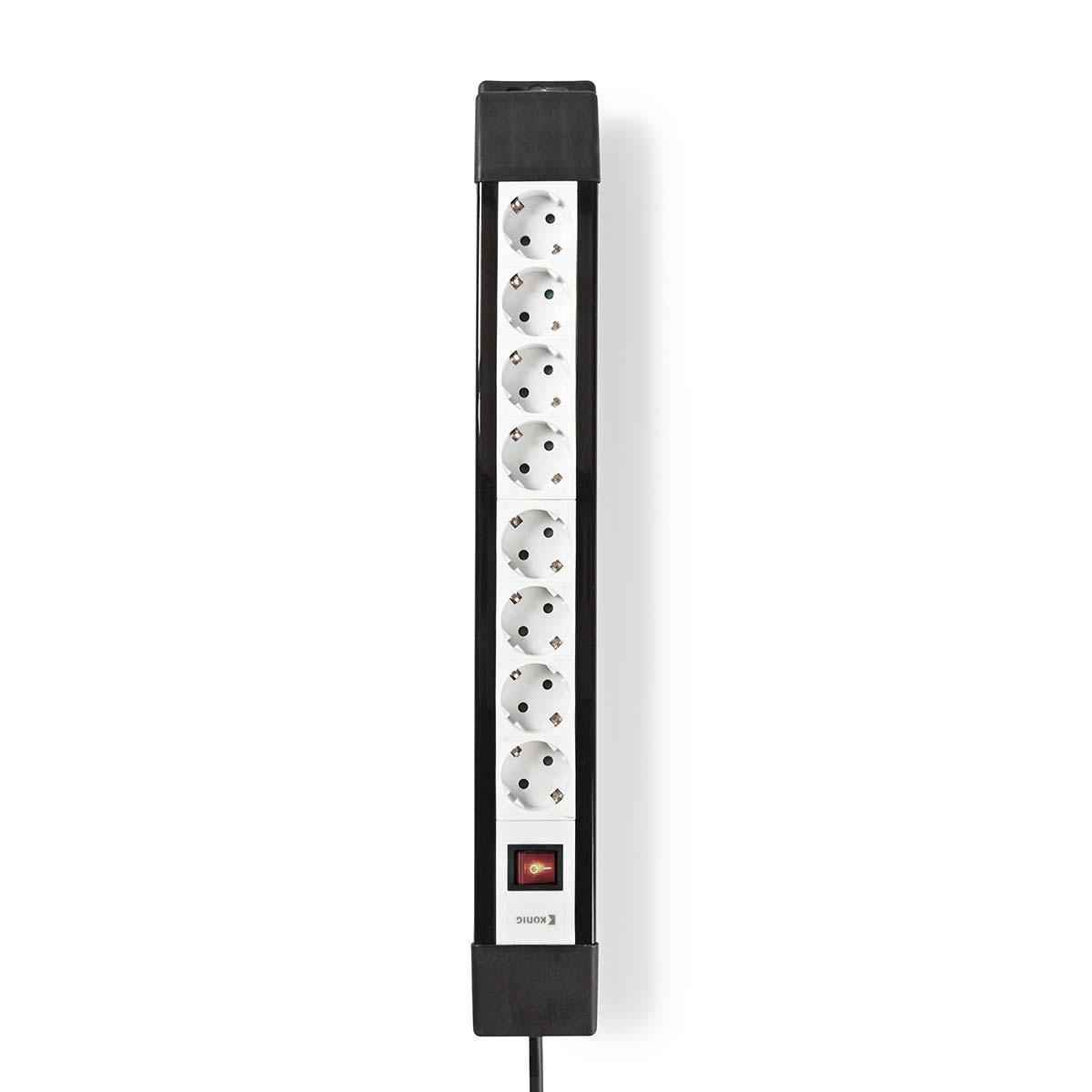 Nedis Extension Socket | Type F (CEE 7/7) | 8-Way | 3.00 m | 3680 W | 16 A | Kind of grounding: Side Contacts | 230 V AC 50/60 Hz | Socket angle: 45 ° | H05VV-F 3G1.5mm² | On/Off switch | Black / White