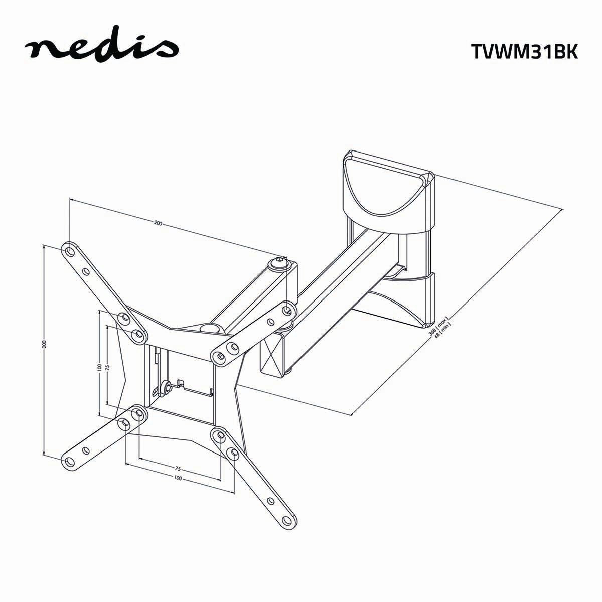 Nedis Full Motion TV Wall Mount | 10 - 32 " | Maximum supported screen weight: 30 kg | Tiltable | Rotatable | Minimum wall distance: 68 mm | Maximum wall distance: 370 mm | 3 Pivot point(s) | Steel | Black