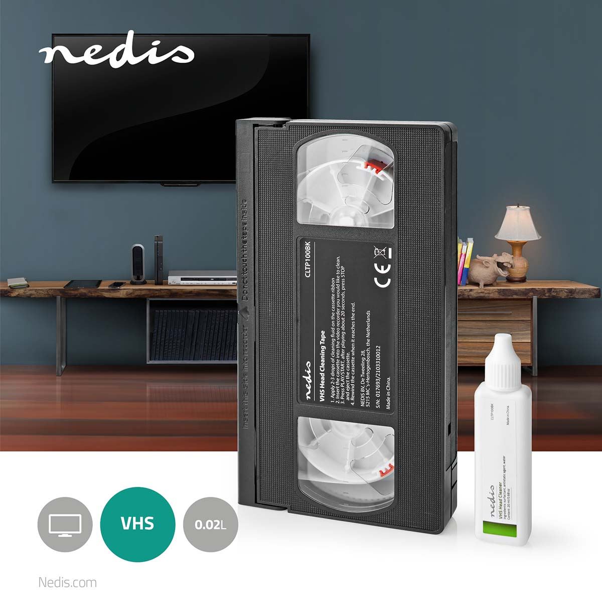 Nedis Head Cleaning Tape | 20 ml | VHS Heads | Black