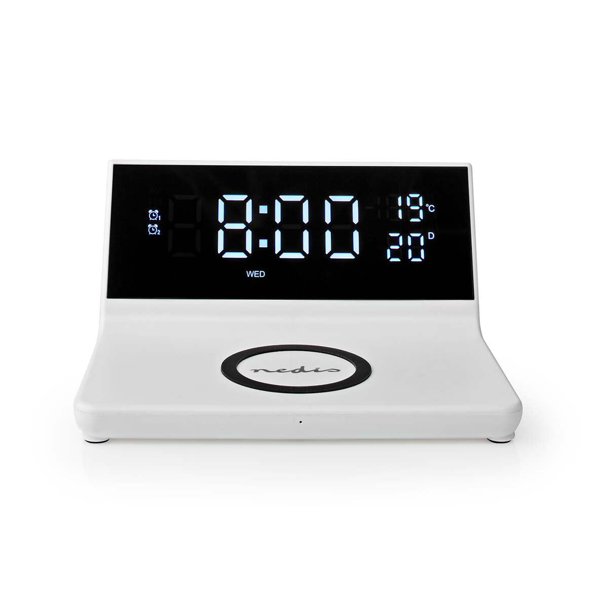 Nedis Alarm clock with wireless charging | Qi certified | 5 / 7.5 / 10 / 15 W | USB-A Male | 2 Alarm Times | Snooze function