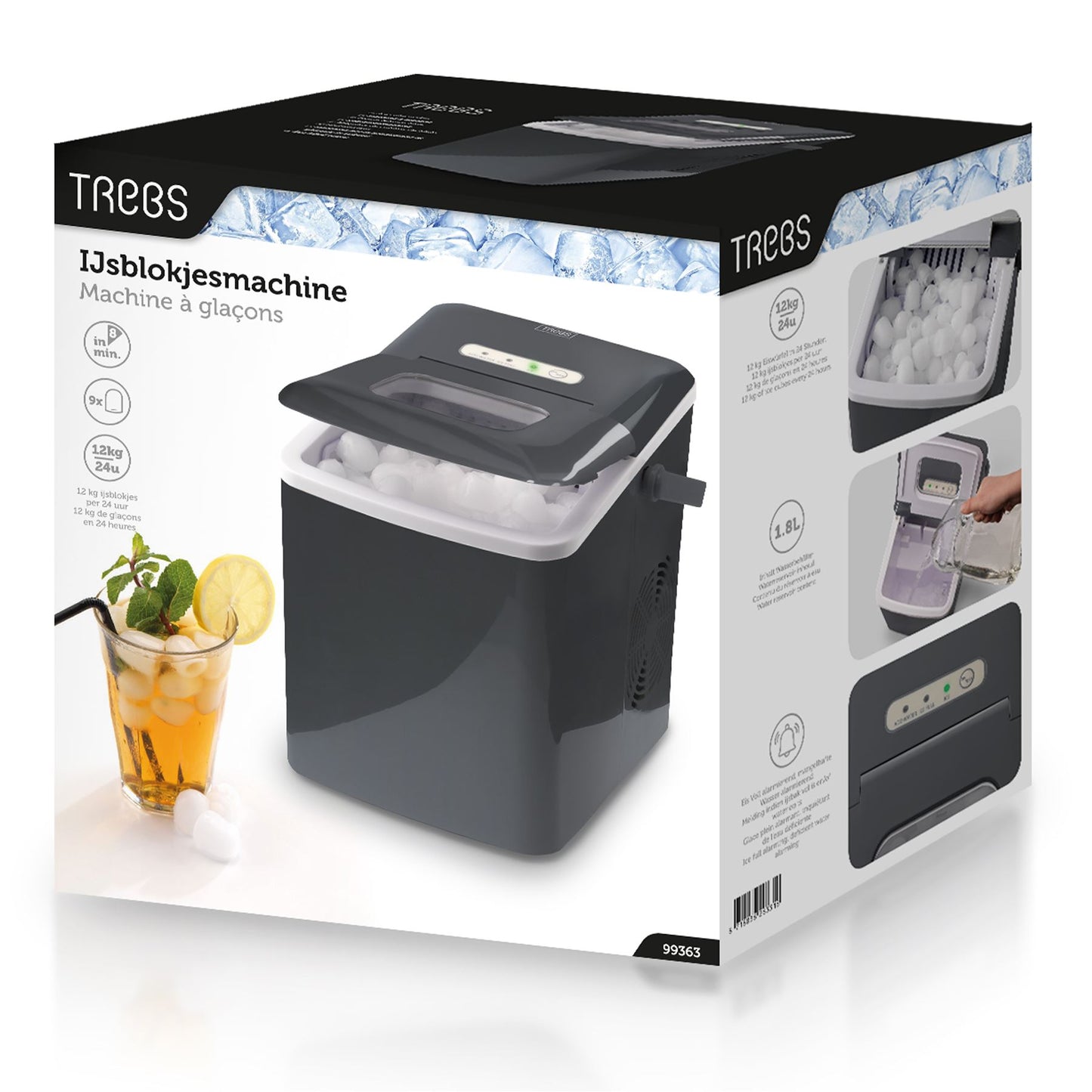 Gastronoma | Ice Cube Maker 1.8 l | 2 Size Ice Cylindrical | 15 kg | Plastic