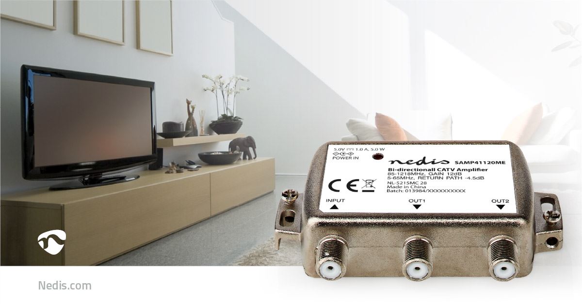 Nedis CATV Amplifier | Gain: 12 dB | 85 - 1218 MHz | Number of outputs: 2 | Return path | Silver