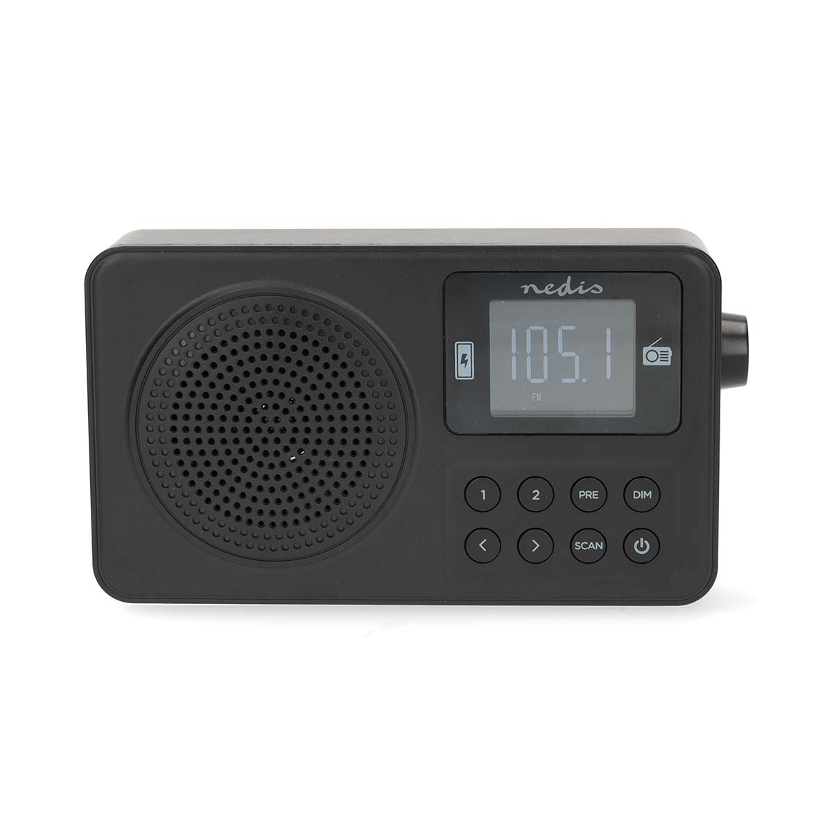 Nedis FM Radio | Portable Design | FM | Battery Powered / USB Powered | Digital | 2 W | Screen size: 1.77 " | Black White Screen | Bluetooth® | Headphone output | Alarm clock | Black