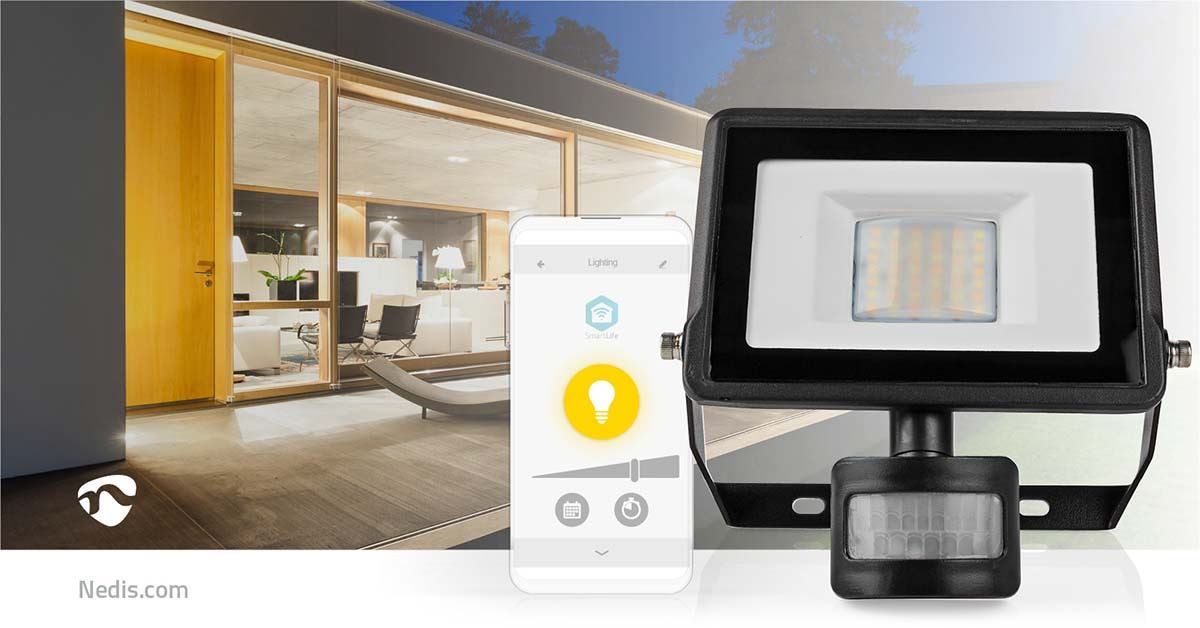 Nedis Smartlife Outdoor Light | Motion Sensor | 1500 lm | Wi-Fi | 20 W | Dimmable White | 3000 - 6500 K | Aluminium | Android™ / IOS