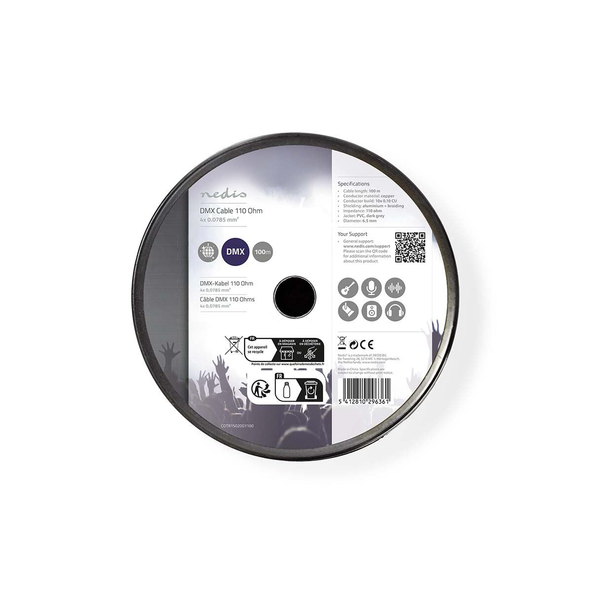 Nedis DMX Cable | 110 Ohm | 10 x 0.10 mm | 100.0 m | Round | PVC | Dark Grey | Reel