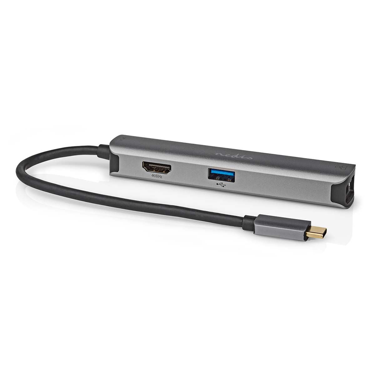 Nedis USB Multi-Port Adapter | USB 3.2 Gen 1 | USB-C™ Male | HDMI™ Output / RJ45 Female / 3x USB-A Female | 5 Gbps | 0.20 m | Round | Gold Plated | PVC | Anthracite | Box