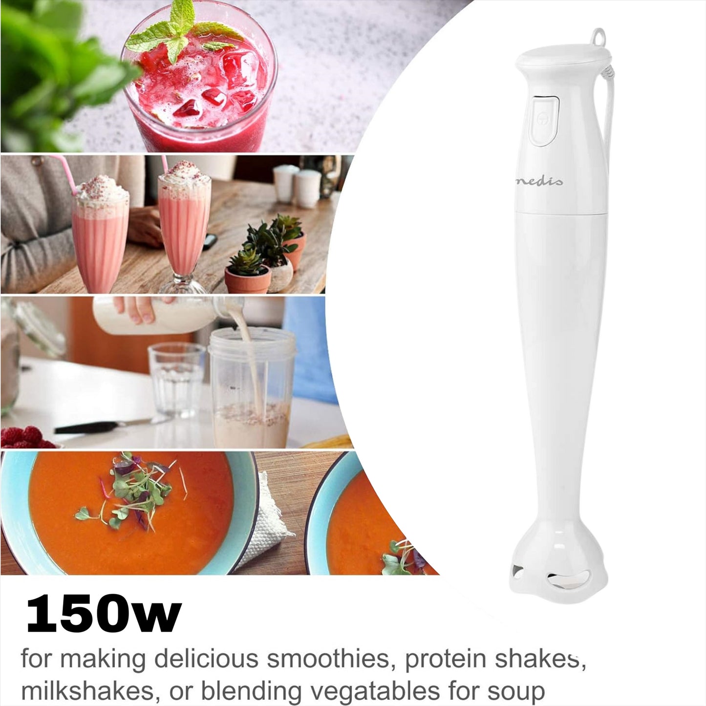 Nedis Hand Blender | 150 W | Speed settings: 1-Speed Setting | White