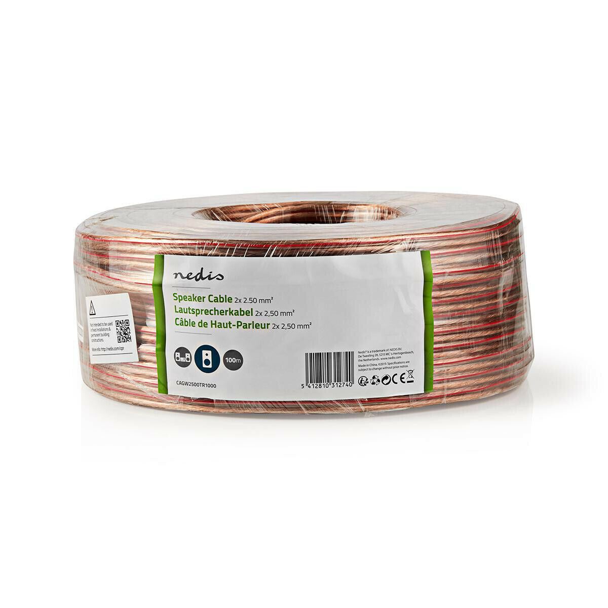 Nedis Speaker Cable | 2 x 2.50 mm² | CCA | 100.0 m | Round | PVC | Transparent | Wrap