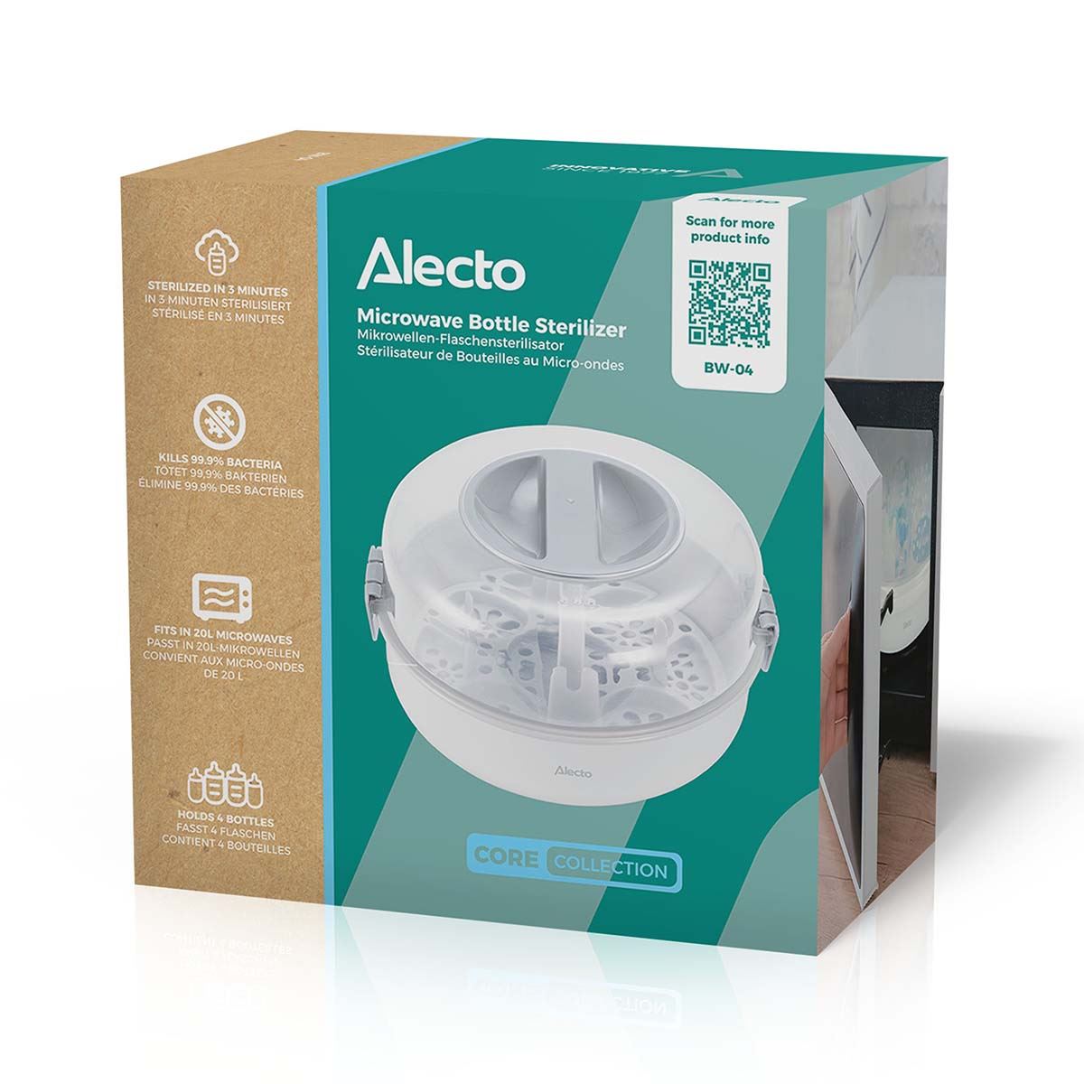 Alecto Microwave Steam Steriliser for Baby Bottles, Soothers, Breast Pumps and Feeding Accessories | White / Transparent