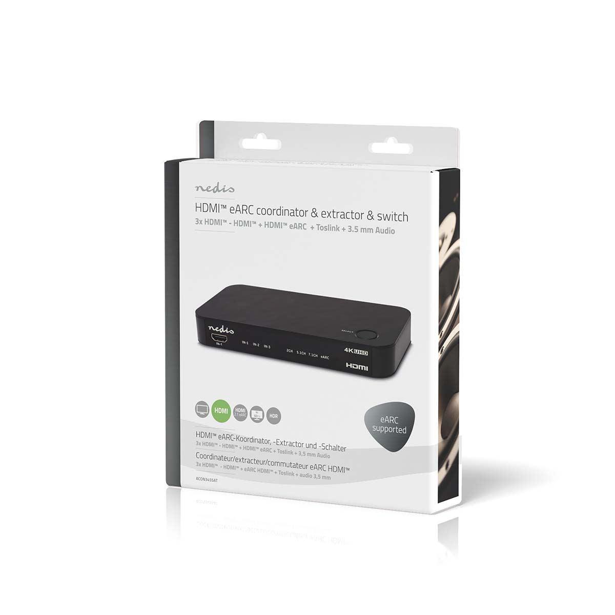 Nedis Digital Audio Converter | 2-way | Connection input: DC Power / 3x HDMI™ Input | Connection output: 1x 3.5 mm / 1x TosLink / 2x HDMI™ Output | Automatic / Push Button | Anthracite