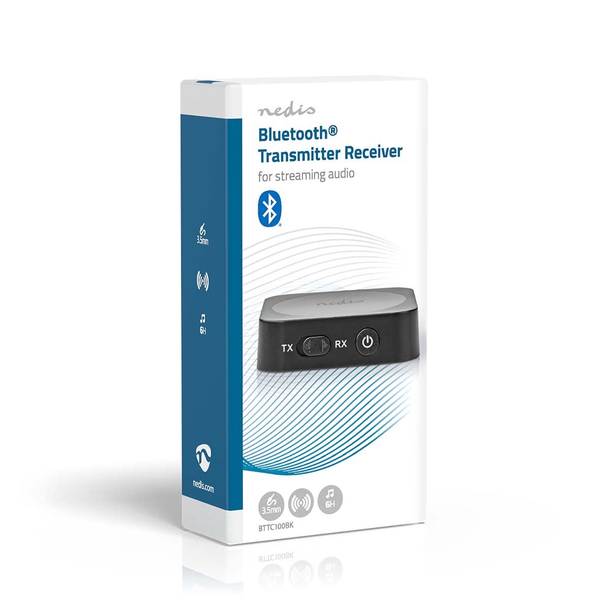 Nedis Bluetooth® Transmitter Receiver | Connection input: 1x AUX | Connection output: 1x AUX | SBC | Up to 1 Device | Maximum battery play time: 6 hrs | Black