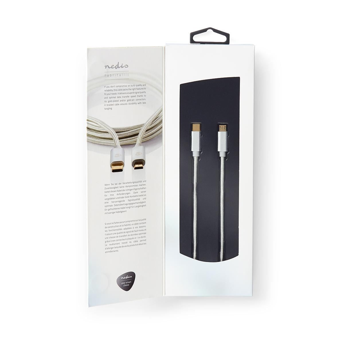 Nedis USB Cable | USB 2.0 | USB-C™ Male | USB Micro-B Male | 10 W | 480 Mbps | Gold Plated | 2.00 m | Round | Braided / Nylon | Aluminium | Cover Window Box