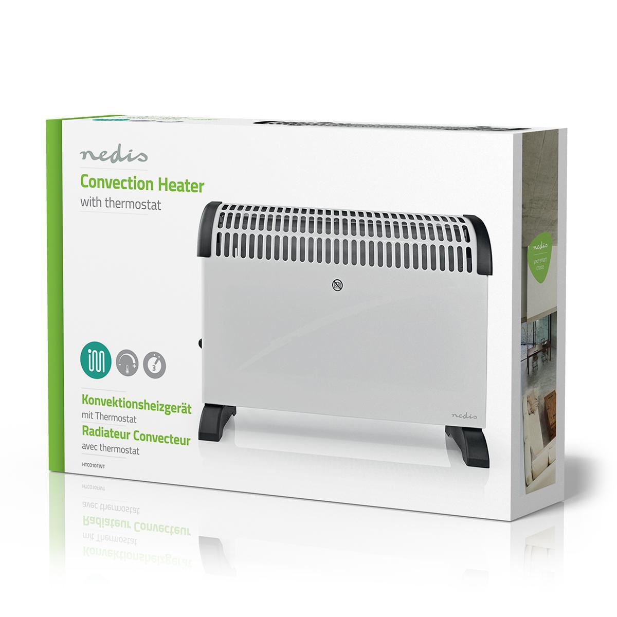 Nedis Convection Heater | 2000 W | 3 Heat Settings | Adjustable thermostat | Fall over protection | Integrated handle(s) | White