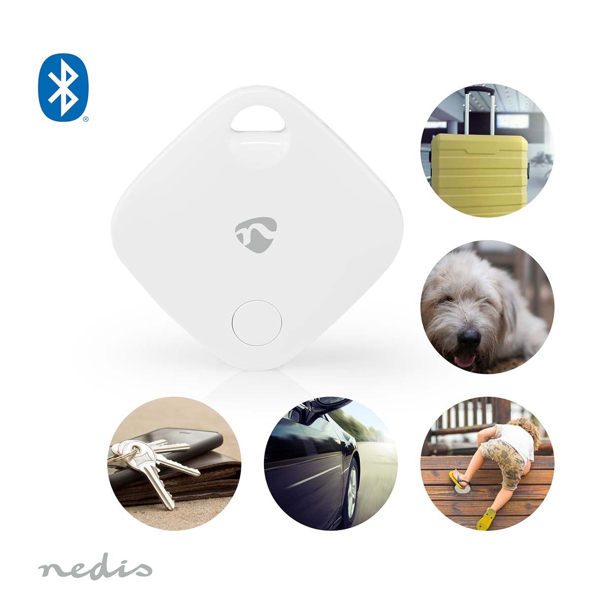 Nedis Key Finder | Compatible with: Apple Find My App | Battery Powered | 1x CR2032 | Batteries included | Bluetooth® version: 5.1 | Battery life up to: 1 year | White | 1 pcs