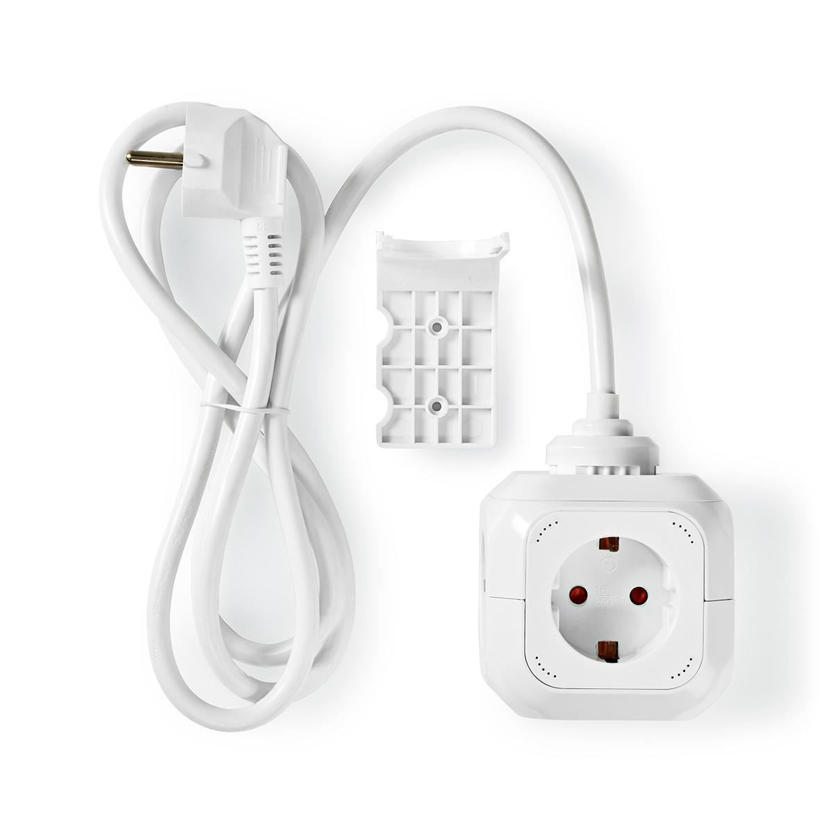 Nedis Extension Socket | Type F (CEE 7/7) | 4-Way | 1.50 m | 3680 W | 16 A | Kind of grounding: Side Contacts | 230 V AC 50/60 Hz | Socket angle: 90 ° | H05VV-F 3G1.5mm² | White